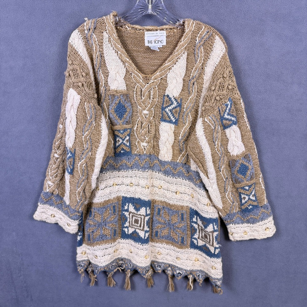 VTG Hand Knit Grandma Sweater Women S The Icing Cable 3D Knit Boho Pullover